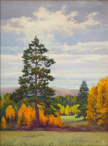 Alexei Vasilev (XXI) - Flaming Aspens, Antiek en Kunst, Kunst | Schilderijen | Klassiek