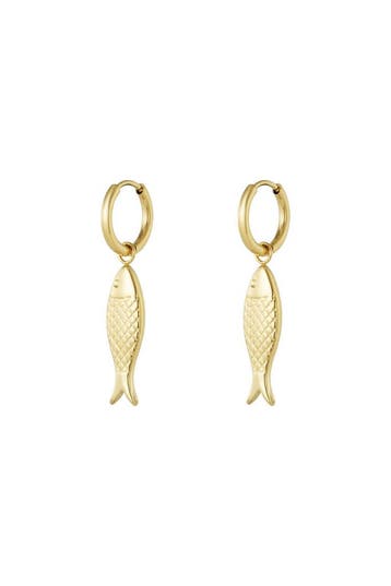 Goudlief Fish charm oorbellen (Oorbellen met druppelvorm), Verzenden, Nieuw, Zilver, Overige materialen