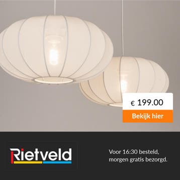 Rietveld-Hanglampen-Wit-Stof, Metaal, Verzenden, Nieuw