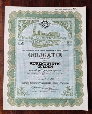 Nederland. 25 Gulden 1974 - Founding Steamtrain company, Nieuw