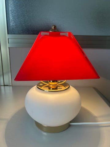 Tafellamp - geblazen glas, IJzer - rode lamp, Antiek en Kunst, Antiek | Lampen