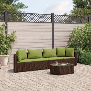 vidaXL 5-delige Loungeset met kussens poly rattan bruin, Verzenden, Nieuw, 4 zitplaatsen, Loungeset