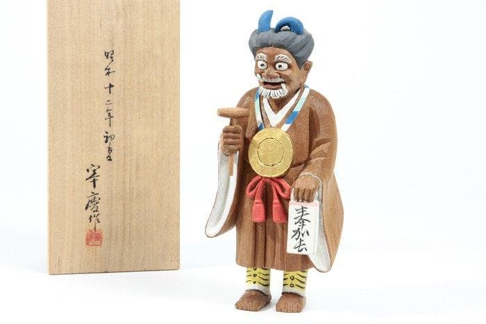 Sculpture of “Oni Nembutsu – Praying Demon from Otsu-e” by, Antiek en Kunst, Antiek | Overige Antiek
