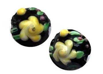 2 x Weddingcake glaskraal lampwork coin 15 x 10 mm – rijg., Ophalen of Verzenden, Nieuw, Kraal