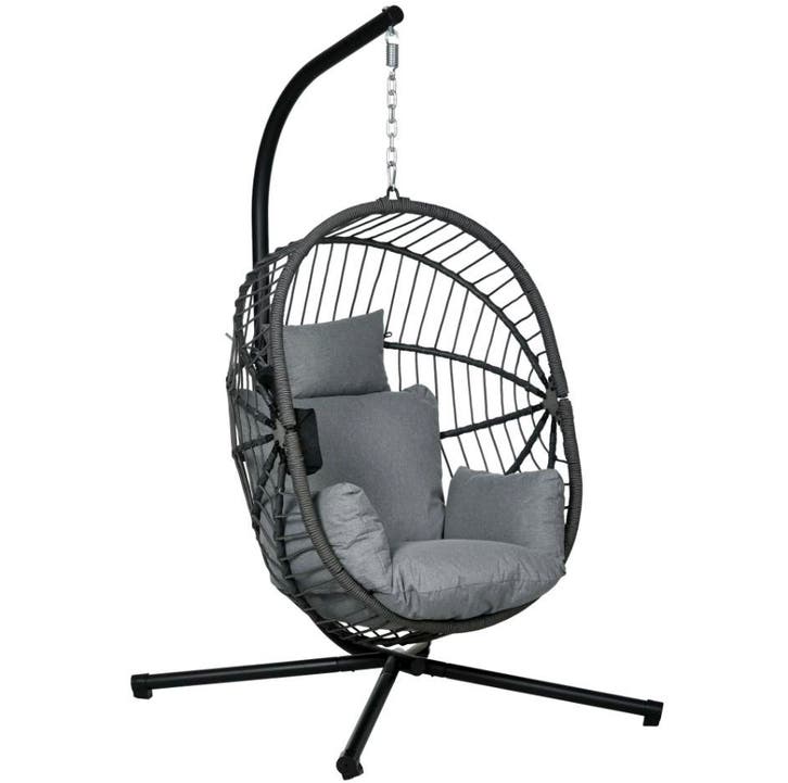 Nieuwe Hangstoel – Ei Stoel met Standaard – Donkergrijs, Tuin en Terras, Tuinstoelen, Nieuw, Verzenden