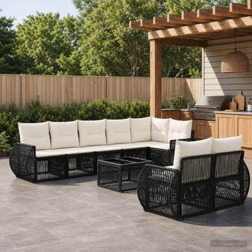 vidaXL Tuinbankenset 9 st Zwart en Cream Wit poly rattan, Verzenden, Nieuw, Meer dan 8 zitplaatsen
