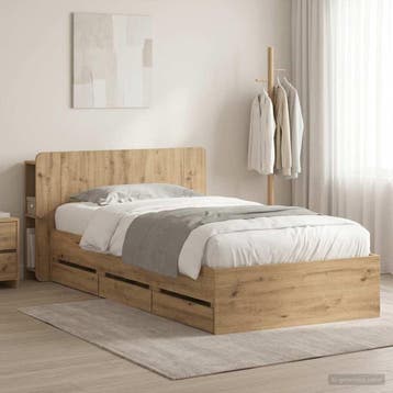 vidaXL Bedframe met opbergruimte en hoofdbord Artisanaal, Verzenden, Nieuw, Bruin, Hout