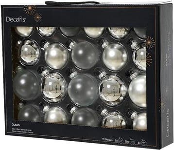 Kerstballen glas assortiment zilver kleuren 7 cm doos 21, Ophalen of Verzenden, Nieuw