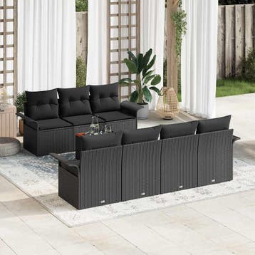 vidaXL Tuinbankenset 8 st Zwart poly rattan, Verzenden, Nieuw, Rotan, 8 zitplaatsen