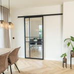 Stalen Schuifdeur met koofsysteem 6 Vlaks Helder glas Luxe d, 75 tot 150 cm, Nieuw, 150 tot 225 cm, Metaal