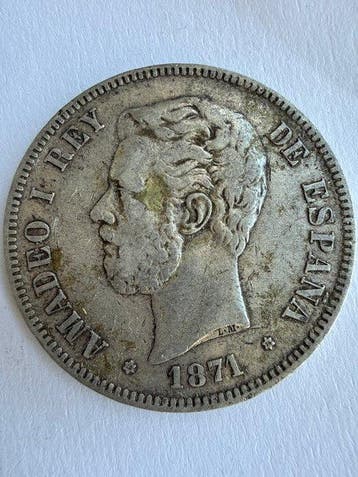 Spanje. Amadeo I. 5 Pesetas 1871 DEM (Zonder minimumprijs)