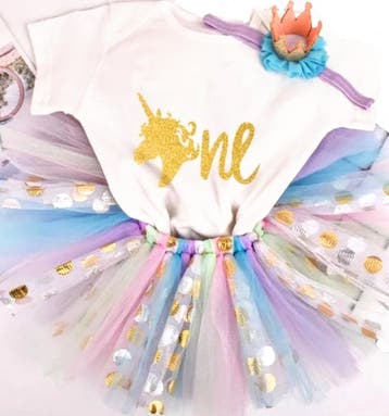 1e verjaardag cakesmash tutu set Unicorn de Luxe met hoedje, Ophalen of Verzenden, Nieuw, Meisje, Jurkje of Rokje