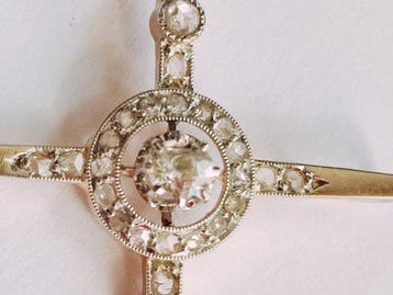 Borstornament - 14 karaat Geel goud, Platina - 0.40ct. tw., Sieraden, Tassen en Uiterlijk