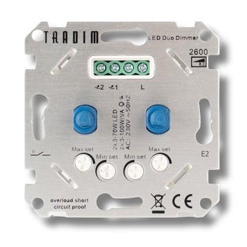 Tradim LED duo muurdimmer 2x 3-100W fase-afsnijding, Ophalen of Verzenden, Nieuw