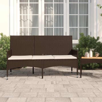 vidaXL Tuinbank 3-zits met kussens poly rattan bruin, Tuin en Terras, Tuinbanken, Verzenden, Nieuw