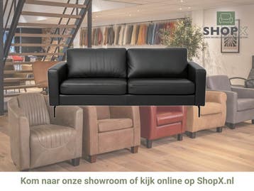 Leren bank Match - 2,5 zits - Toledo Nero (zwart) - Poten, Huis en Inrichting, 150 tot 200 cm, Nieuw, Ophalen of Verzenden, Rechte bank