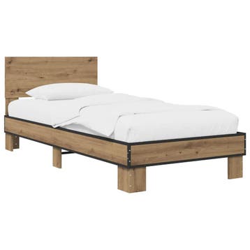 vidaXL Bedframe met Hoofdeinde Artisanaal eiken 80 x 200 cm, Verzenden, Nieuw, Bruin, Hout