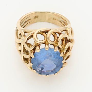 Ring - 14 karaat Geel goud - Saffier, Sieraden, Tassen en Uiterlijk, Ringen, Nieuw