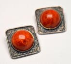 Koraal - 925 zilver - rode koraal - Oorbellen, Verzamelen, Mineralen en Fossielen