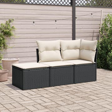 vidaXL 3-delige Loungeset met kussens poly rattan zwart, Tuin en Terras, Tuinsets en Loungesets, Verzenden, Nieuw, Loungeset