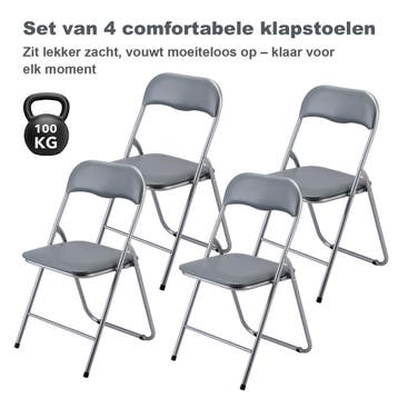 Bardi 4 Delige Klapstoelen Set PVC - GRIJS - 100KG Per Stuk, Tuin en Terras, Tuinstoelen, Verzenden, Nieuw, Inklapbaar