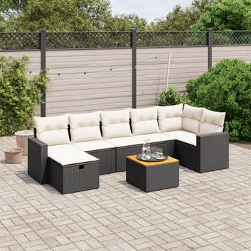 vidaXL 8-delige Loungeset met kussens poly rattan zwart, Verzenden, Nieuw, Loungeset
