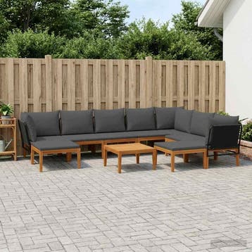 vidaXL 11 st Massief acaciahout & touw Naturel, Verzenden, Nieuw, Meer dan 8 zitplaatsen