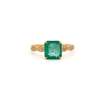 Ring - 14 karaat Geel goud - 1.86ct. tw. Smaragd - Diamant, Nieuw