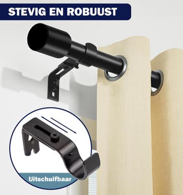 PLAY IT Gordijnroede Uitschuifbaar 85-395cm - Zwart, Zwart, Nieuw, 200 cm of meer, Verzenden