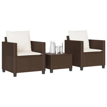 vidaXL 3-delige Bistroset met kussens poly rattan bruin, Verzenden, Nieuw