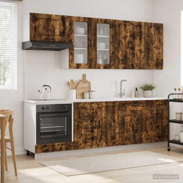 vidaXL Keukenblok KALMAR 8 pcs Gerookt eiken Bewerkt hout, Verzenden, Nieuw, Bruin