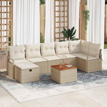 vidaXL Tuinbankenset met kussen met opslag 8 pcs Beige Poly, Verzenden, Nieuw, Rotan, 8 zitplaatsen