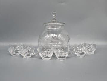 Glas-Set – Bowle mit Tassen – Klarglas mit Schliffdekor -