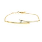 Bicolor gouden platte gourmetschakel armband met diamant;..., Sieraden, Tassen en Uiterlijk, Armbanden, Gebruikt, Overige kleuren