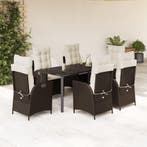 vidaXL 7-delige Tuinset met kussens poly rattan bruin, Tuin en Terras, Verzenden, Nieuw, 6 zitplaatsen, Tuinset