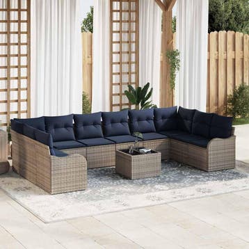 vidaXL Bankstel 11 st Grijs Polyester, Verzenden, Nieuw, Rotan, Meer dan 8 zitplaatsen