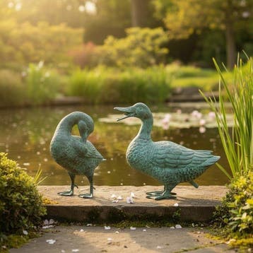 sculptuur, Pair of Ducks (fountain) - 25 cm - Brons