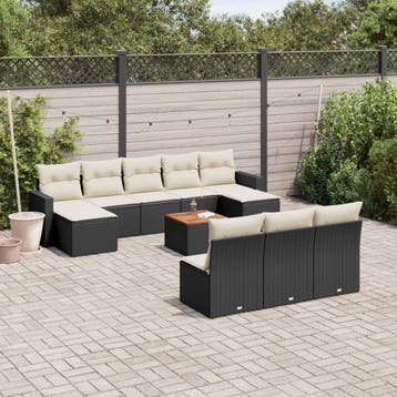 vidaXL 11-delige Loungeset met kussens poly rattan zwart, Verzenden, Nieuw, Loungeset