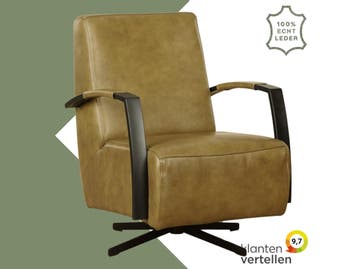 Leren draaifauteuil Mood - Granada Olive (olijf) - Stervoet, Nieuw, Ophalen of Verzenden, 50 tot 75 cm, Industrieel, Modern