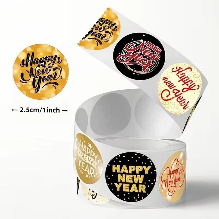 Sluitstickers etiketten happy new year rond etiket 2,5 cm, Hobby en Vrije tijd, Knutselen, Nieuw, Ophalen of Verzenden