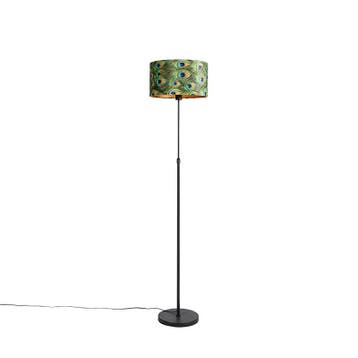 Zwarte vloerlamp met velours kap pauw met goud 35 cm - Parte, Verzenden, Nieuw, Modern