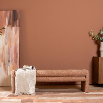 50% Korting: Eetkamerbank Neil bouclé terracotta 160 cm, Ophalen, Zo goed als nieuw