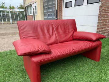 Bank JORI Linea rood leer 2 zit bankstel design sofa JR870, Design, Tweepersoons, Zo goed als nieuw, Rechte bank