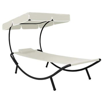 vidaXL Loungebed met luifel en kussen crèmewit, Verzenden, Nieuw