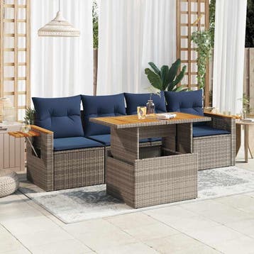 vidaXL 5-delige Loungeset met kussens poly rattan grijs, Verzenden, Nieuw, Loungeset