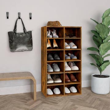 vidaXL Schoenenrek 54x34x100,5 cm bewerkt hout gerookt, Verzenden, Nieuw