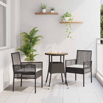 vidaXL Tuin eettafelset 3 st Zwart poly rattan, Verzenden, Nieuw, 3 zitplaatsen