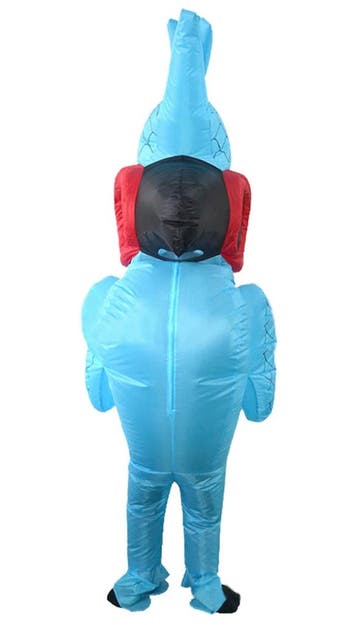 KIMU® Opblaas Kostuum Paradijsvogel Blauw Opblaasbaar Pak Vo, Carnaval, Nieuw, Overige maten, Ophalen of Verzenden