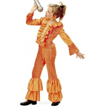 Oranje glitter kostuum voor meisjes - Jaren 70 disco kleding, Ophalen of Verzenden, Nieuw