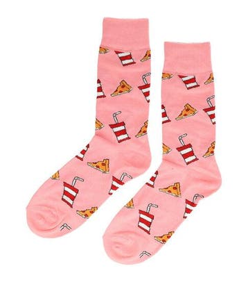 Sokken katoen - pizza fastfood print - roze - maat 38-45, Nieuw